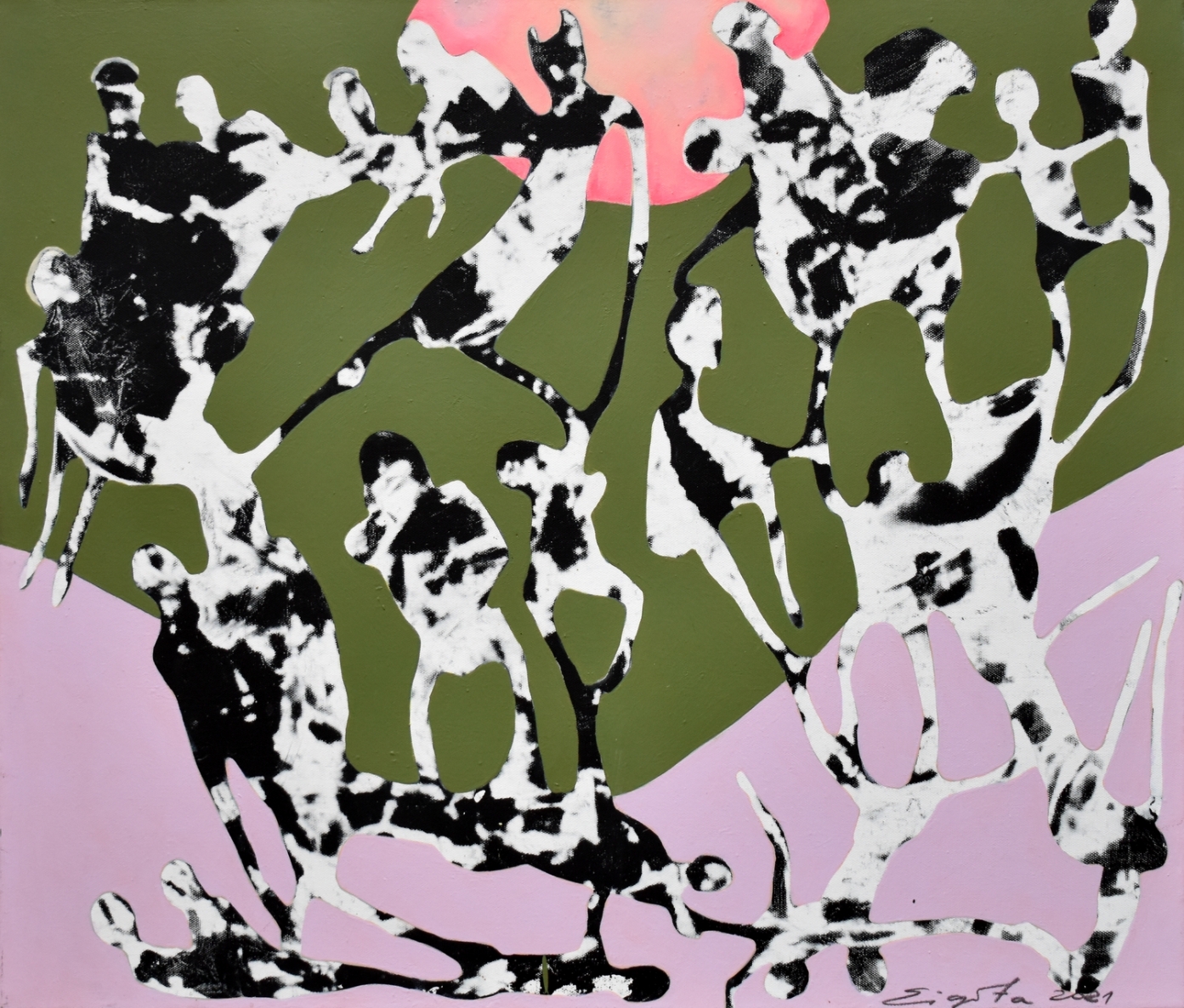 Ružavų vilčių nuopolis, 2021, autorinė technika, 60x70 cm 