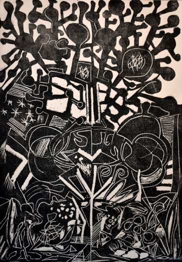 Samanų vestuvės, 2025, lino raižinys, 100x70 cm, 1/3
