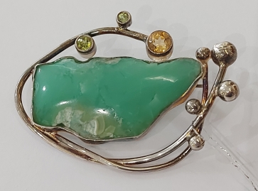 Brooch, Ag 925, 19.26 g, chrysoprase, peridot