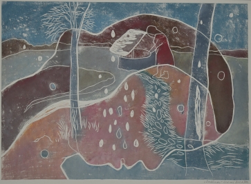 Šerkšnas, 2018, pop. ,sp., lino raižinys, 54x74 cm