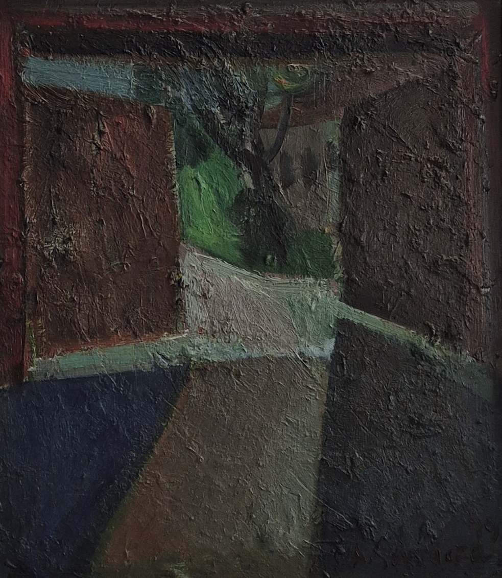 Šešėliai, 1979, medis, aliejus, 70x60,5cm, rėmas 86,5x76,5 cm 