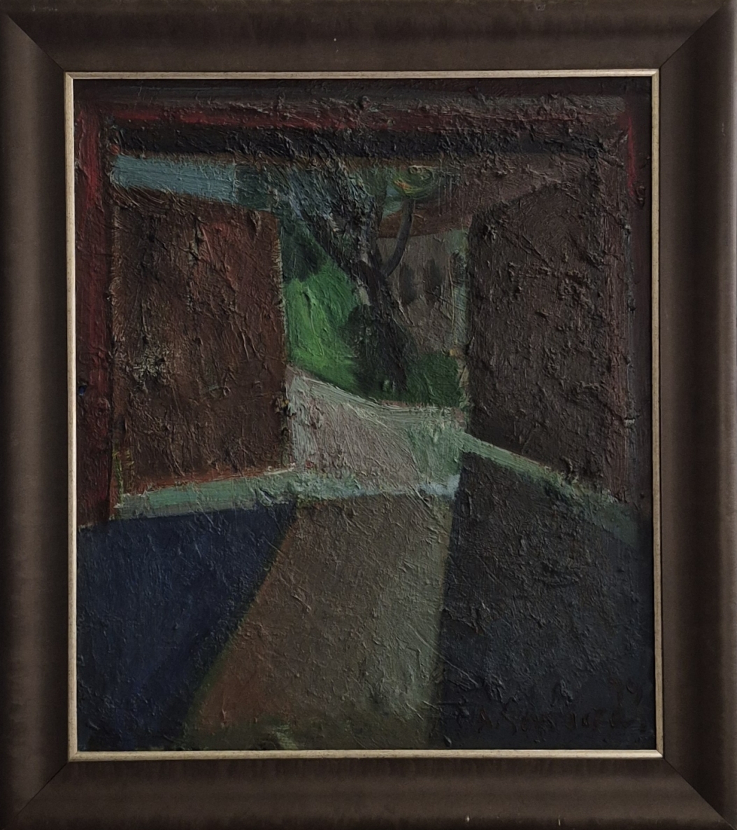 Šešėliai, 1979, medis, aliejus, 70x60,5cm, rėmas 86,5x76,5 cm 