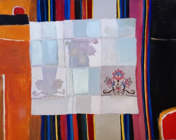 Šešėliai, 2019, drobė, aliejus, koliažas, 80x100 cm