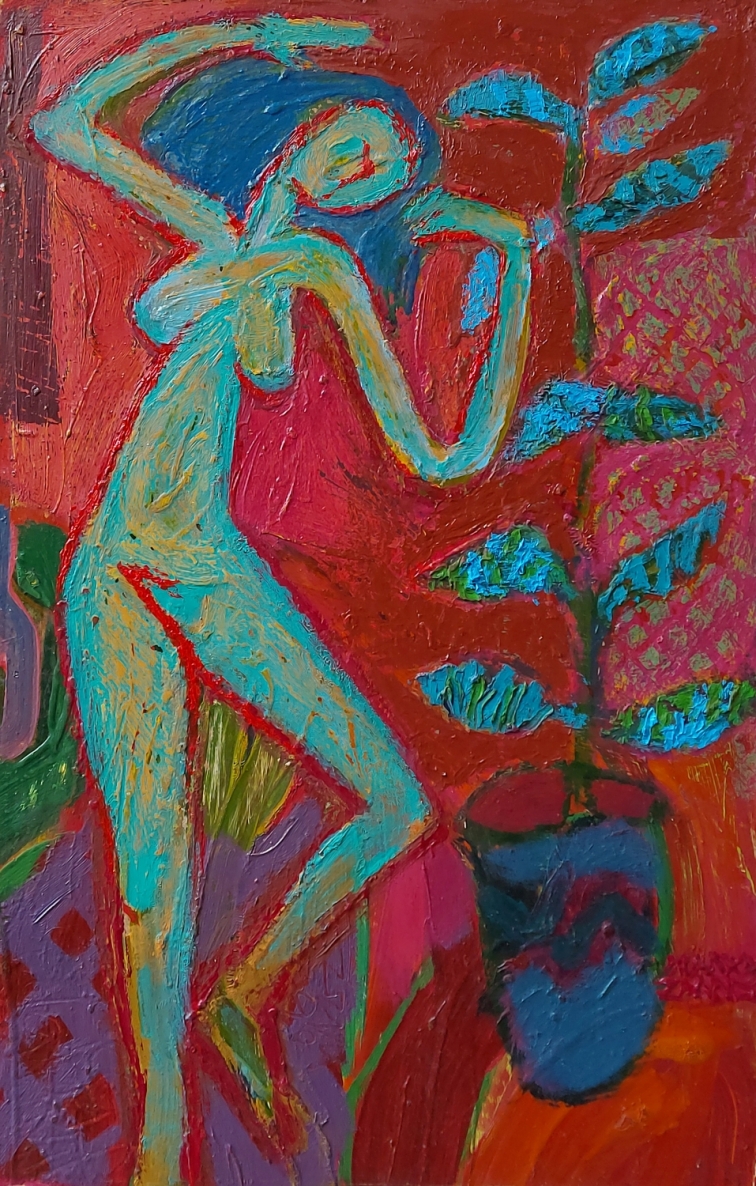 Šokėja, 2021, aliejus, kartonas, 47x30,5 cm