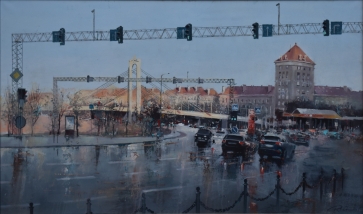 October Morning. 8:10, 2026, canvas, oil, 60x100 cm, frame 70x110 cm