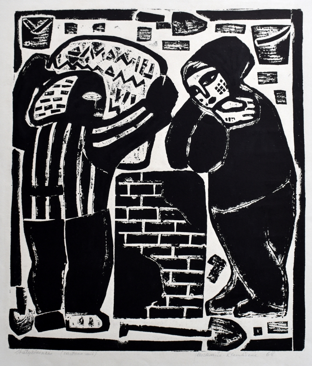 Statybininkės, 1968, kartono raižinys, 47x40cm
