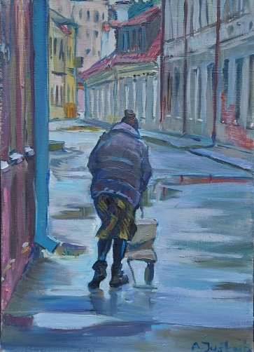 Su vežimėliu, 2023, drobė, aliejus, 45x32 cm