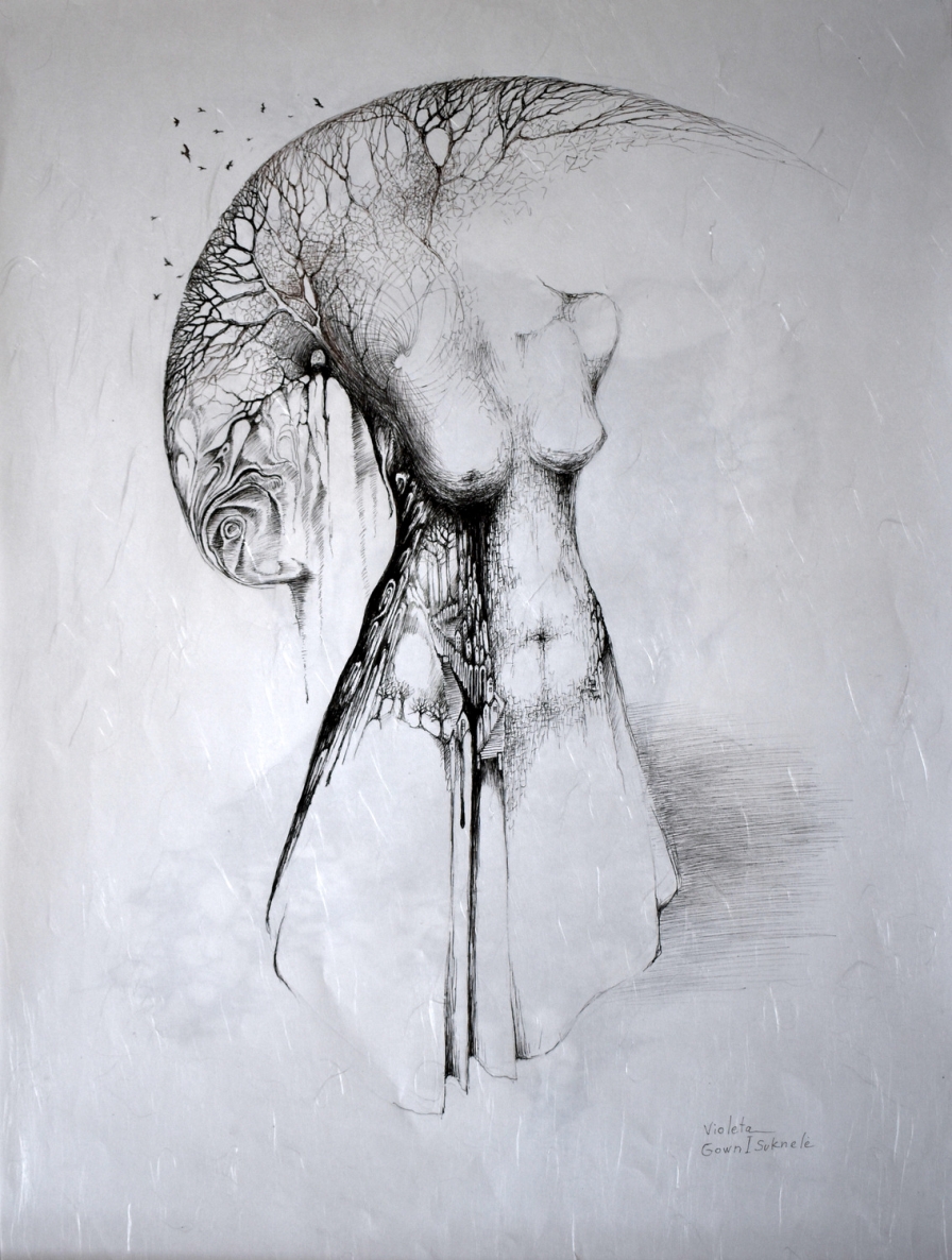 Dress I, 2021, paper, pencil, 60x42cm