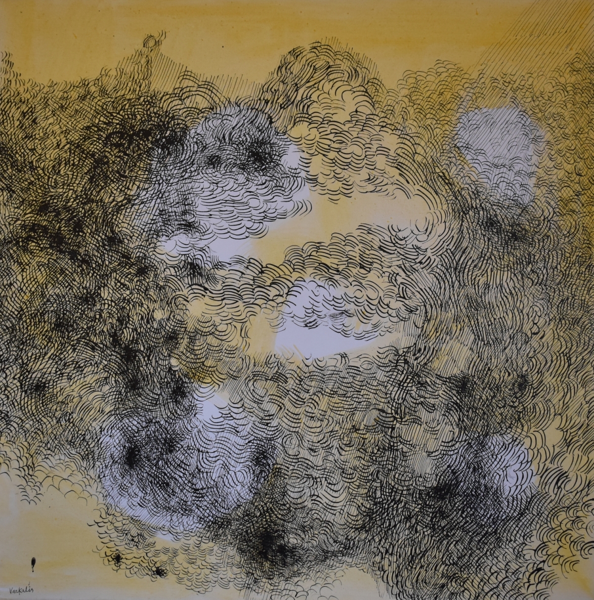 Sūkuriai, 2022, drobė, akrilas, tušas, plunksna, 100x100 cm