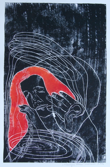 Sūkuringas bliuzas, 2022, lino raižinys, 77x48cm, 1/1