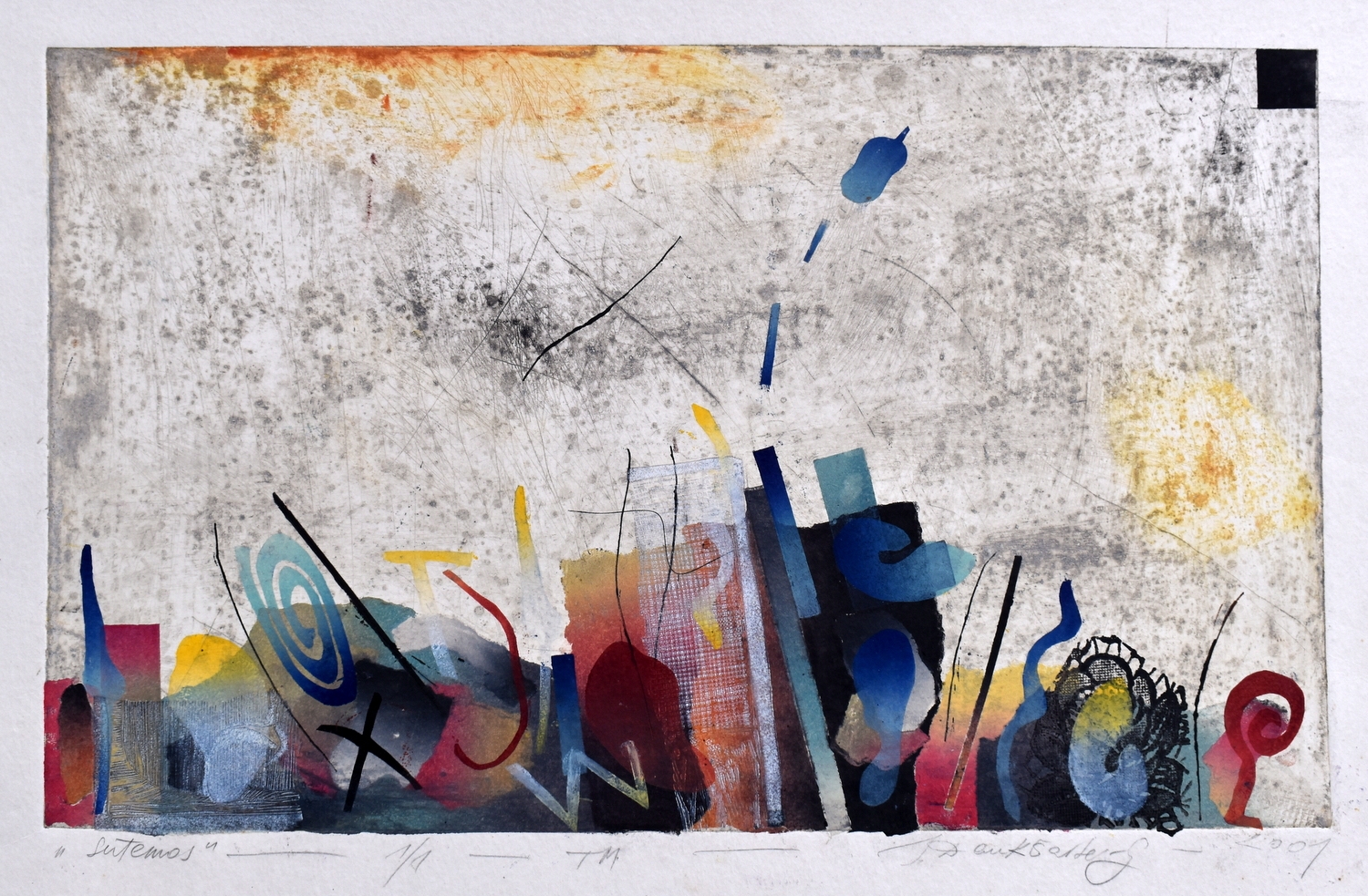 Sutemos, 2001, monotipija, 30x49 cm, 1/1