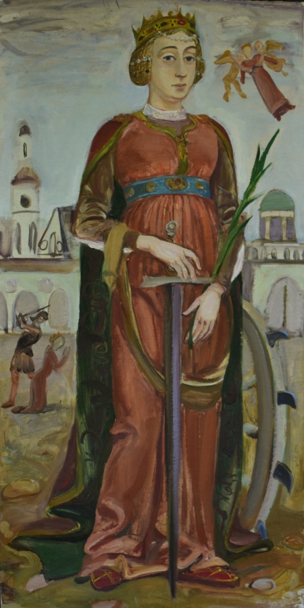 St. Catherine, 1991-1992, oil, cardboard, 80 x 40 cm