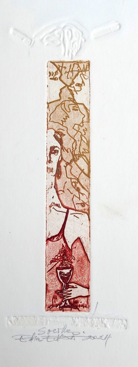 Hello, 2024, etching, E. d. a., 18x7 cm