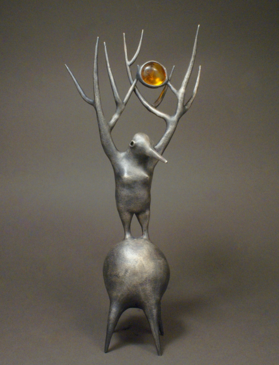 Šviesios mintys I, 2024, bronza, sidabravimas, gintaras, h 22 cm, 1/1