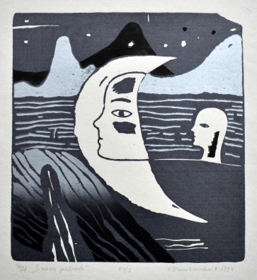 Šviesos paliesti, 1997, lino raižinys,  28x26 cm