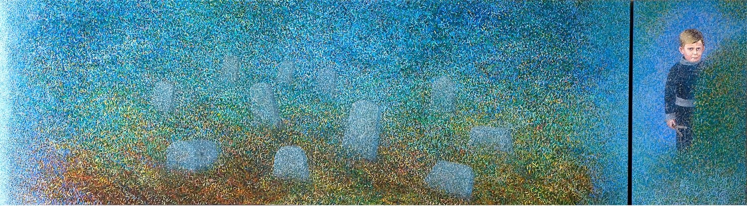 Ta vieta buvo paslaptinga ir keldavo baimę. Telšių žydų kapinės, 2005, dobė, aliejus, akrilas, 110x340 cm, 110x60 cm 