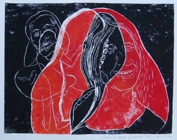 Tamsa ir saulės spinduliai, 2022, lino raižinys, 48x60cm, 1/1