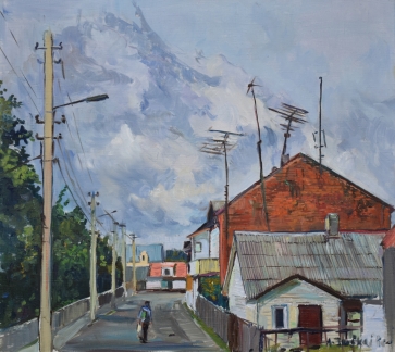 Tyli gatvė Šančiuose, 2023, drobė, aliejus, 45x50 cm