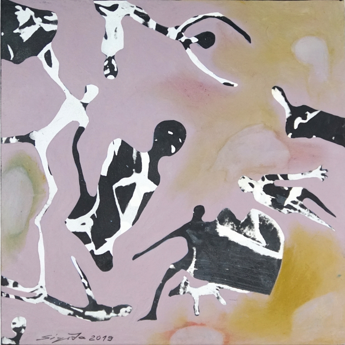 Tyliai dėžėje, 2019, autorinė technika,  40x40 cm