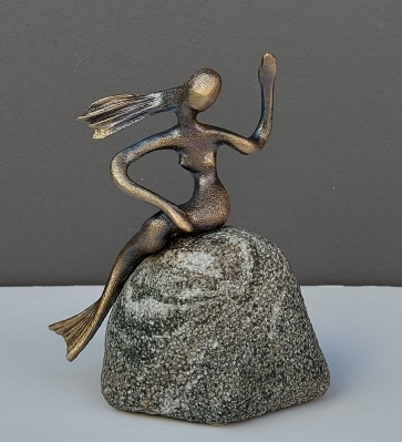 The Mermaid, 2023, brass, stone, 18x12x10.5 cm
