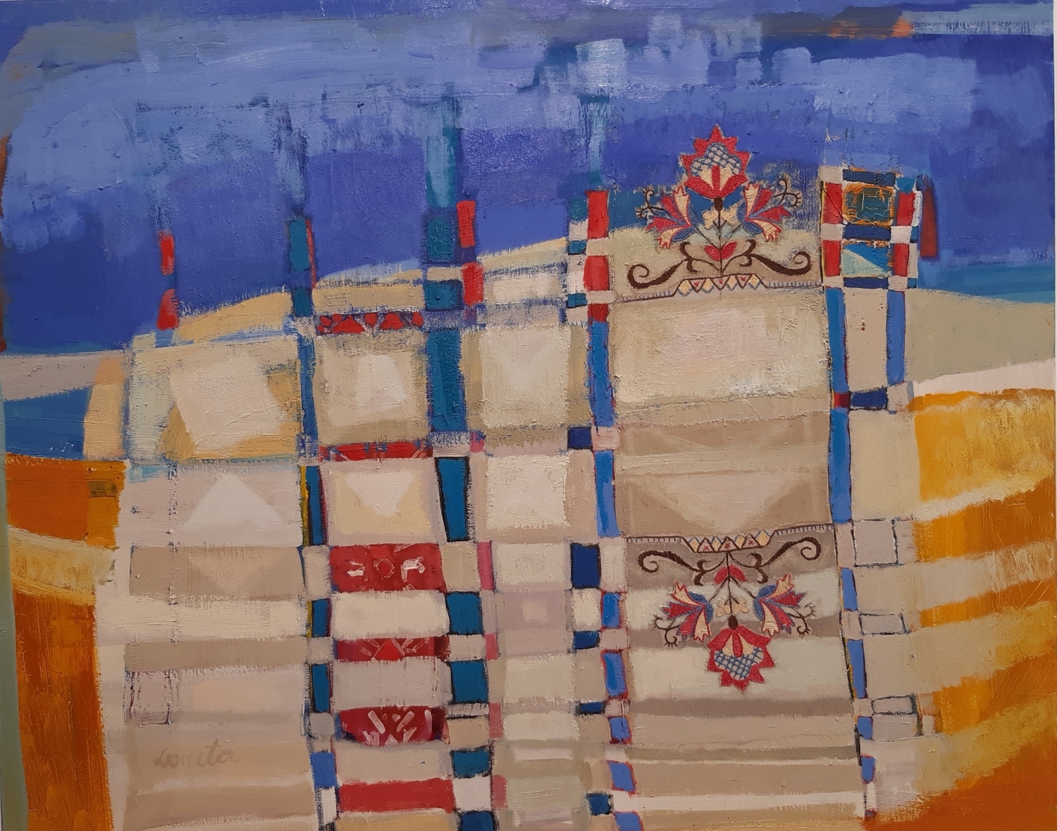 Užpustytas kaimas, 2020, drobė, aliejus, koliažas, 80x100 cm