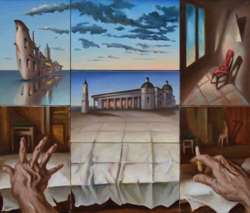 Vakaro dėlionė, 2015, drobė, aliejus, 94x109 cm