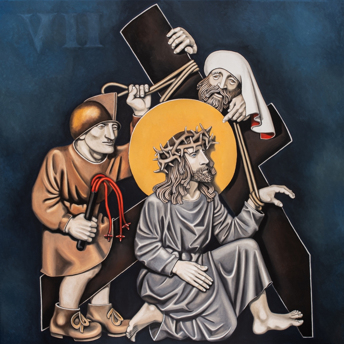 VII. Viešpats Jėzus parpuola antrąjį kartą, 2021-2022, drobė, aliejus, 100x100cm