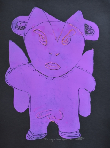 Violetinis angelas, 2021, lino raižinys, autorinė technika, 60x40 cm, 1/5