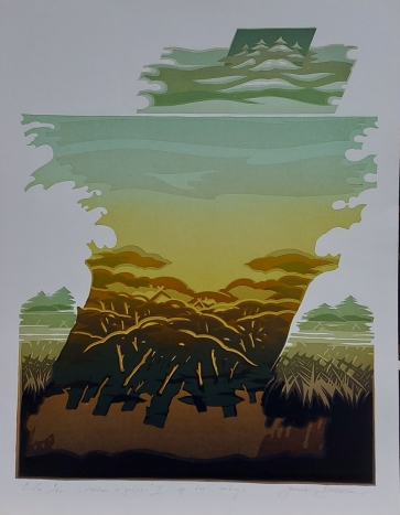Viršūnės ir gelmės II, 1987, popierius, spalvotas lino raižinys, 56,5x40 cm, 8/20