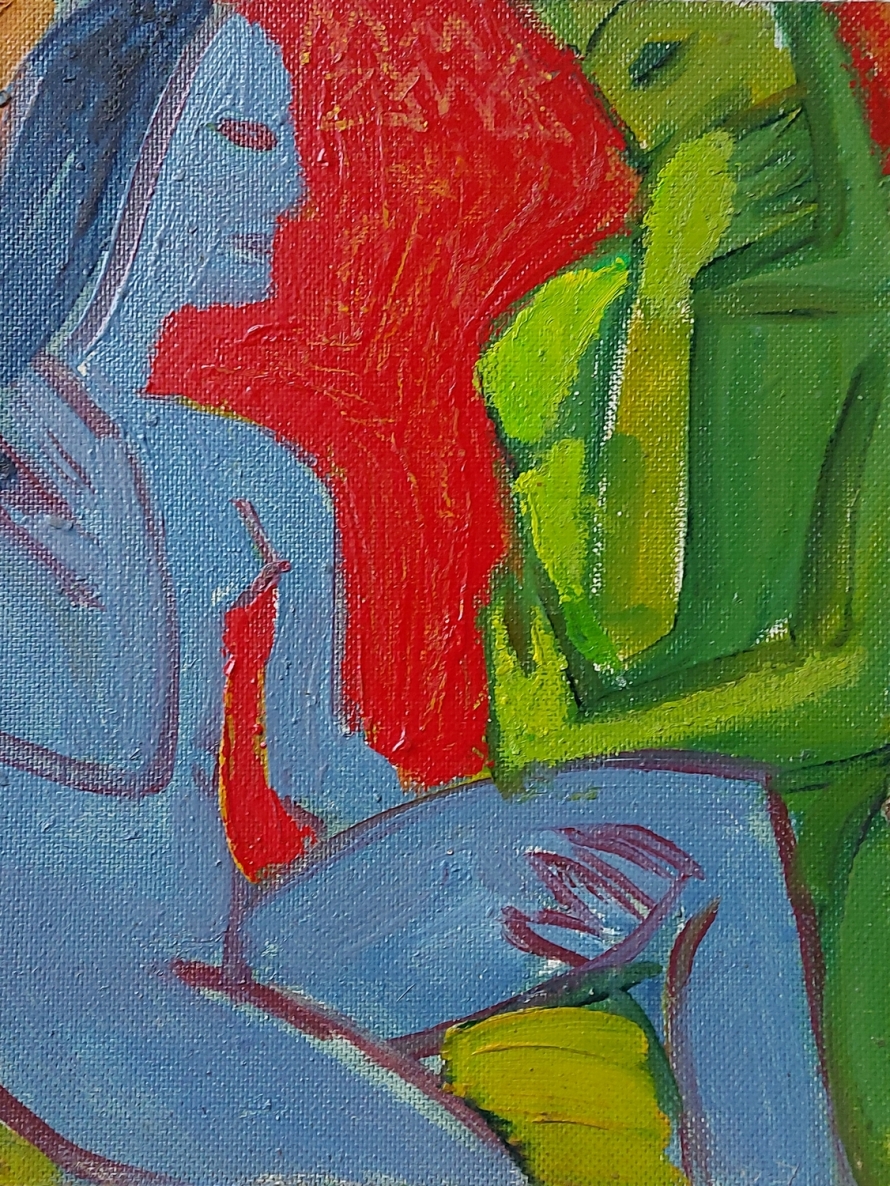 Vyras žiūrintis į moterį, 2020, aliejus, kartonas, 36x28 cm