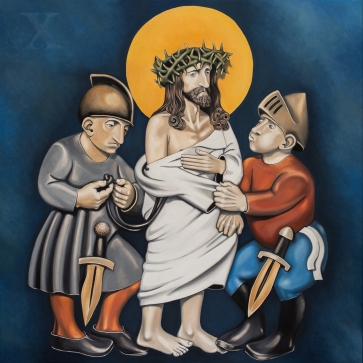 X. Viešpačiui Jėzui nuplėšia drabužius, 2021-2022, drobė, aliejus, 100x100cm