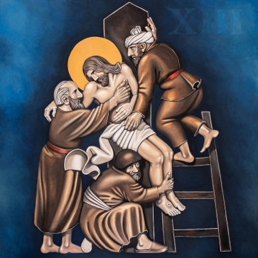 XIII. Viešpatį Jėzų nuima nuo kryžiaus, 2021-2022, drobė, aliejus, 100x100cm