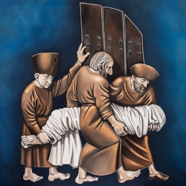 XIV. Viešpatį Jėzų laidoja, 2021-2022, drobė, aliejus, 100x100cm