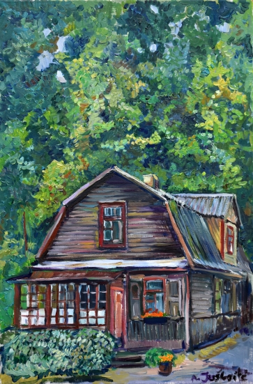 Žalumoje, 2021, drobė, aliejus, 45x30 cm