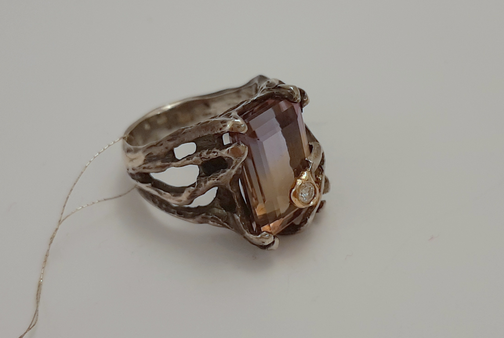 Žiedas, Ag 925, 13,20g, s. briliantas, ametistas, D18,5mm