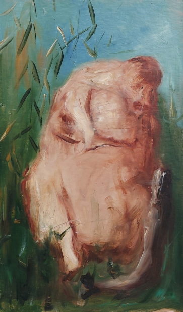 Žūklė, 1990, kartonas, aliejus, 34x20 cm